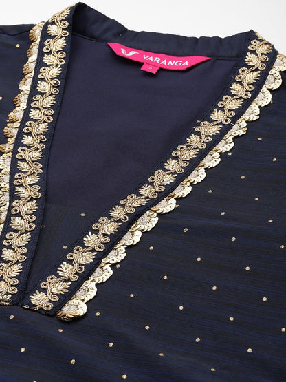 Indyancart VA Women'sSequinned Kurta with Trousers & Dupatta
