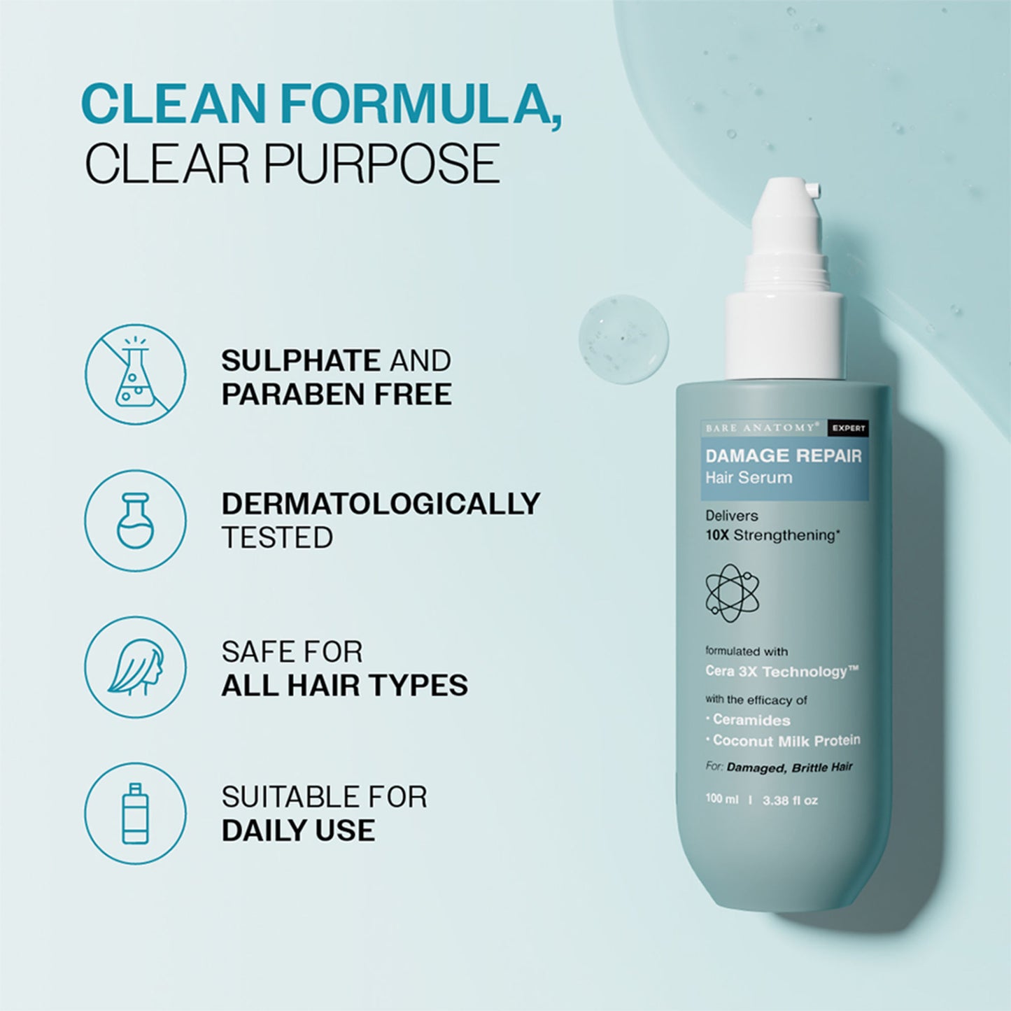 Bare Anatomy Damage Repair Serum For Dry And Frizzy Hair Niacinamide Serum For Hair Strengthening