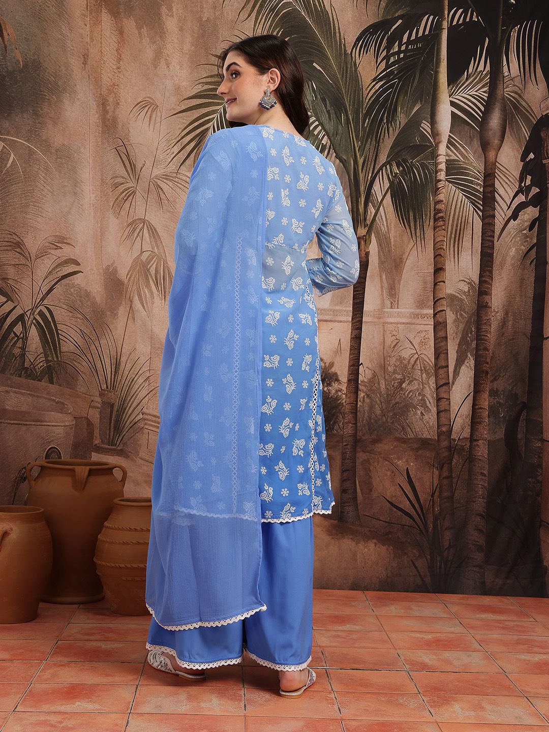 Indyancart SN Women's Embroidered Kurta with Sharara & Dupatta