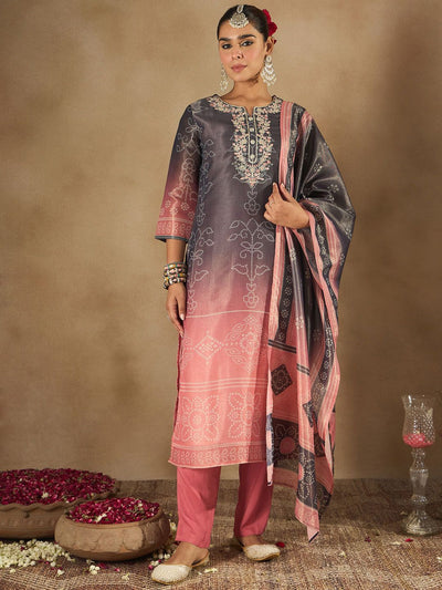 Indyancart IE Women Bandhani Embroidered Regular Sequinned Kurta with Trousers & With Dupatta
