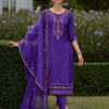 Dhiyona VA Women'sFloral Embroidered Round Neck Straight Kurta With Dhoti & Dupatta