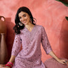 Indyancart SN Women's Geometric Embroidered Mirror Work Pure Cotton Straight Kurta With Trousers