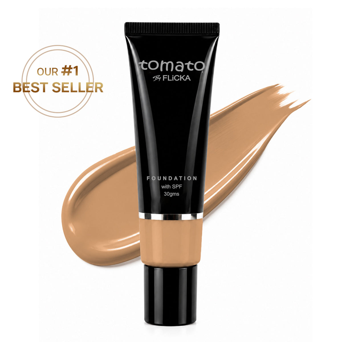 FLiCKA Flicka Tomato Liquid Foundation with SPF in Walnut, long-lasting, lightweight makeup for all skin types.