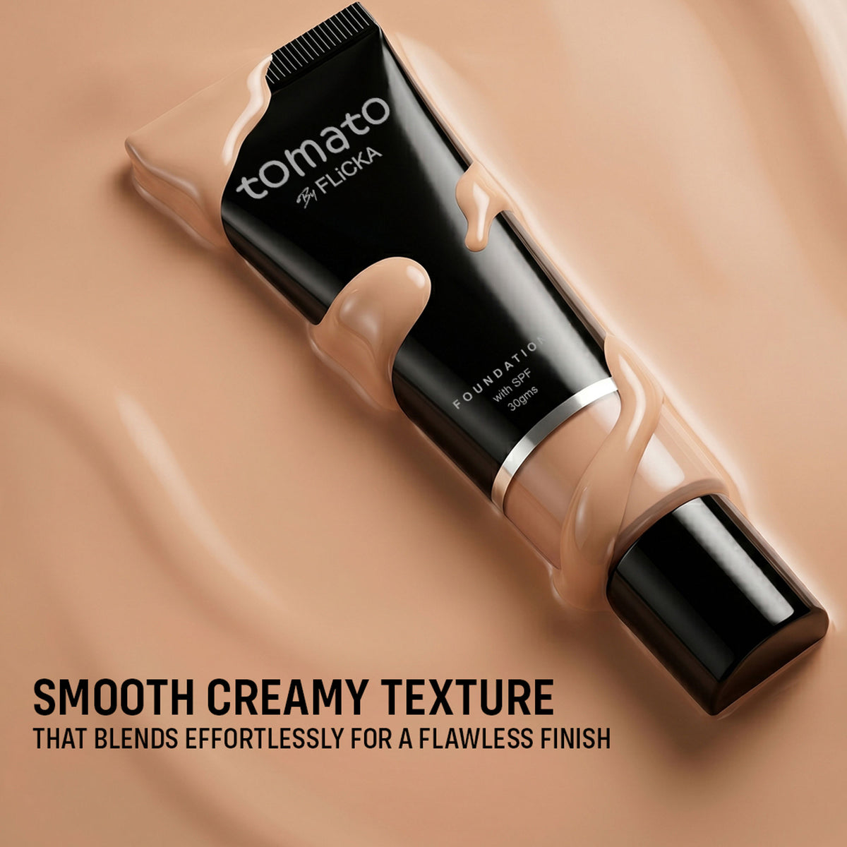FLiCKA Flicka Tomato liquid foundation with SPF in walnut shade, lightweight and long-lasting for all skin types.