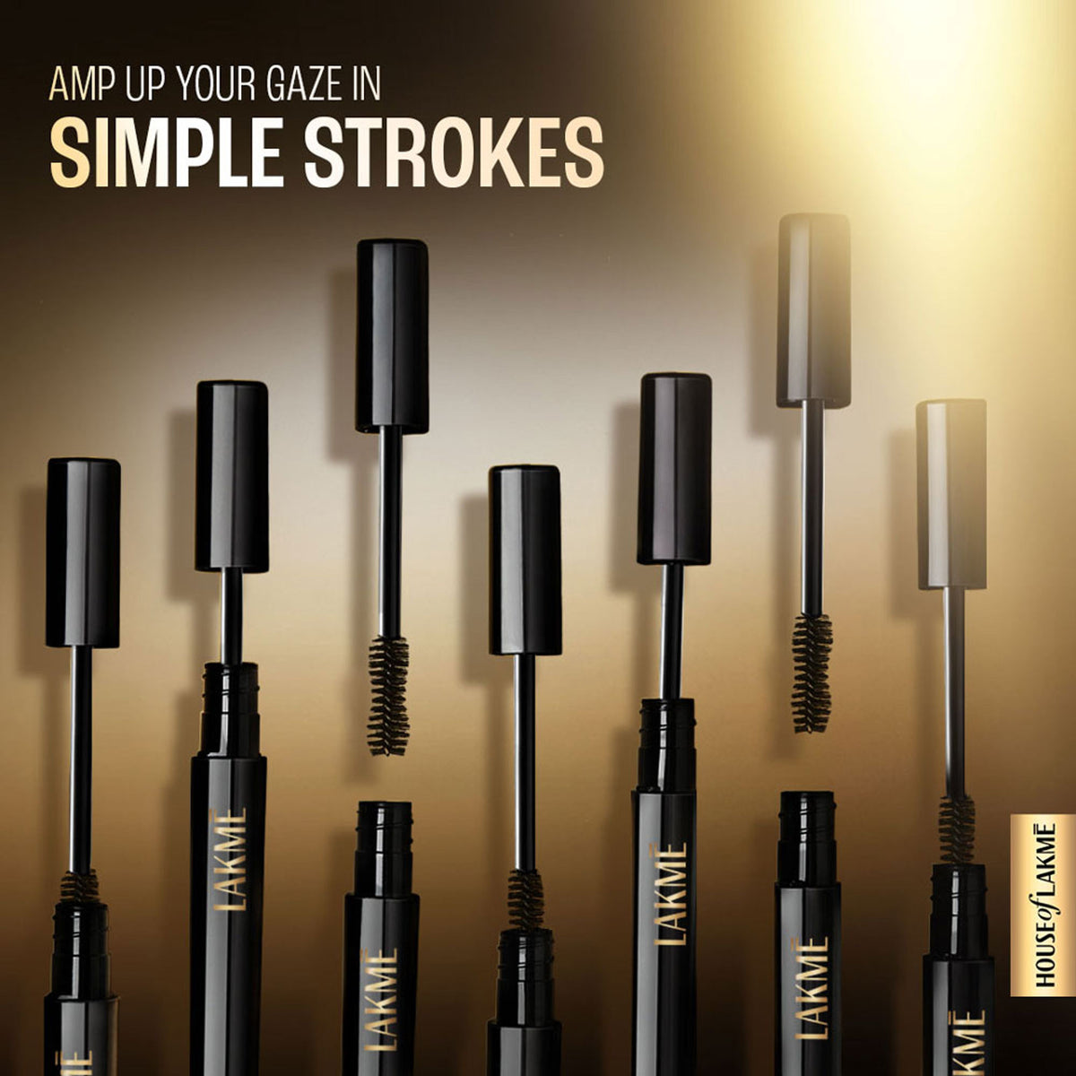 Lakme UltimateGlam volumizing mascara in black, smudge-proof and waterproof, with a brush applicator visible on black mascara tube