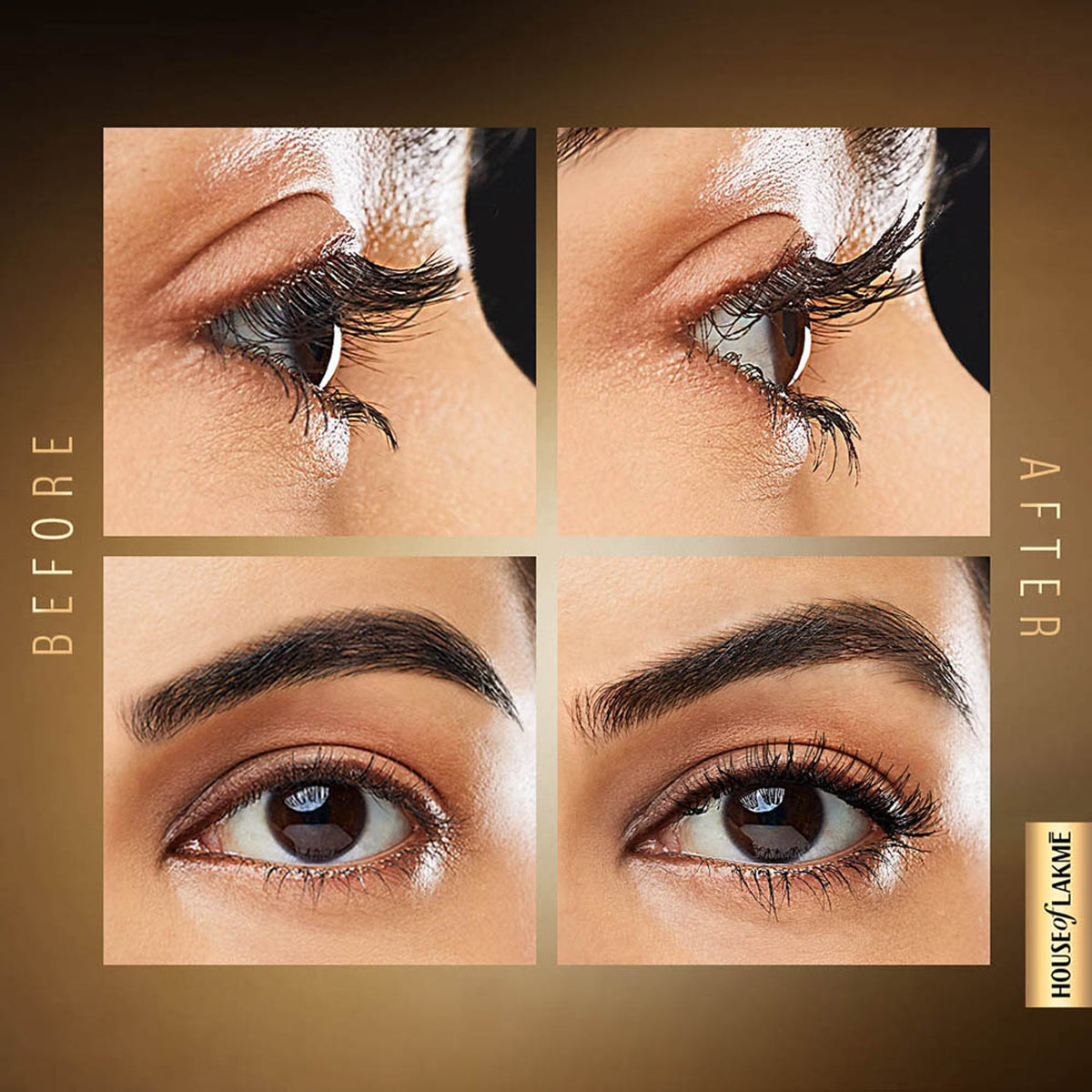Lakme UltimateGlam Volumizing Waterproof Mascara in black with a sleek tube and brush applicator on a white background