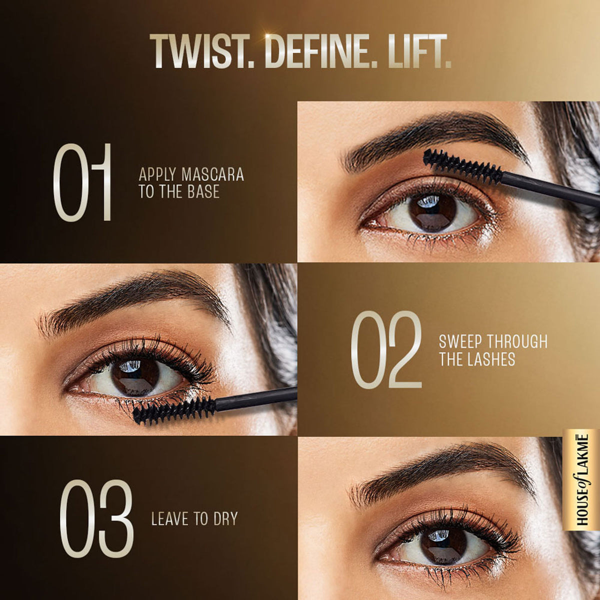Lakme UltimateGlam Volumizing Waterproof Mascara in black with a sleek tube and wand showing the brush applicator.
