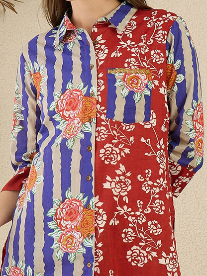 Indyancart IE Printed Pure Cotton Straight Tunic & Trousers Co-Ord Set
