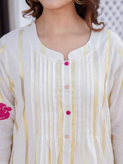 Dhiyona IE Printed Pure Cotton A-Line Tunic & Trousers Co-Ord Set