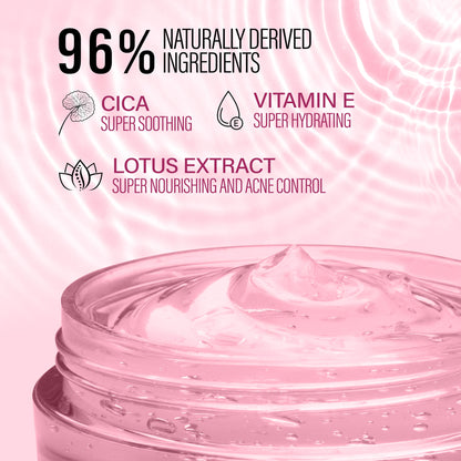 Faces Canada Pink Aloe Vera Oil-Free Day Gel in a clear jar with pink and green labeling, displaying the product inside.