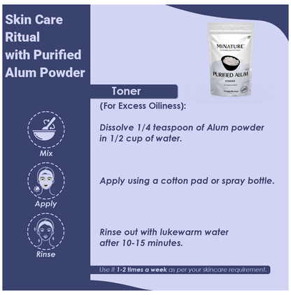 Minature Purified Alum Powder face pack in a small container, showing the white powder used for skincare.