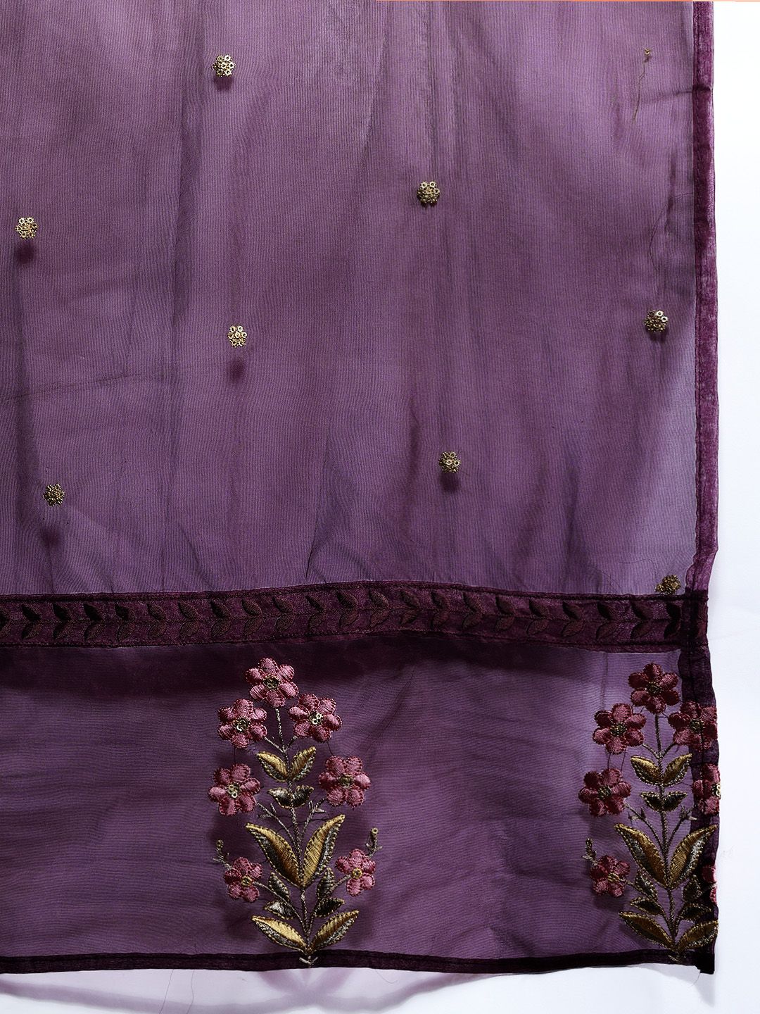 Dhiyona IE Plus Size Floral Embroidered Zari Kurta With Trousers & Dupatta