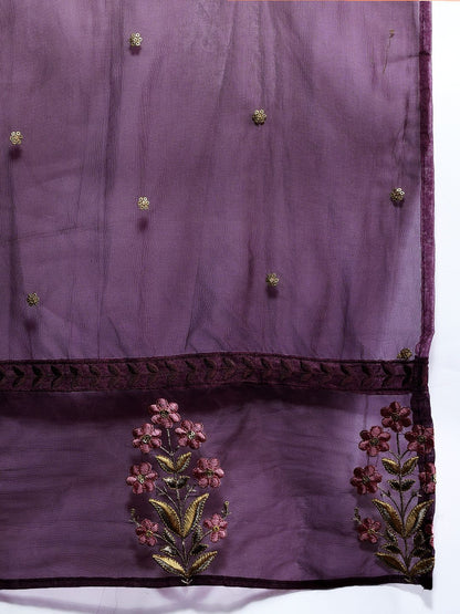 Dhiyona IE Plus Size Floral Embroidered Zari Kurta With Trousers & Dupatta
