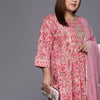 Dhiyona VA Women's Pink Floral Printed Gotta Patti Pure Cotton Kurta with Trousers & Dupatta