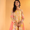 Dhiyona VA Women'sYellow Floral Printed Square Neck Kurta With Trousers & Dupatta