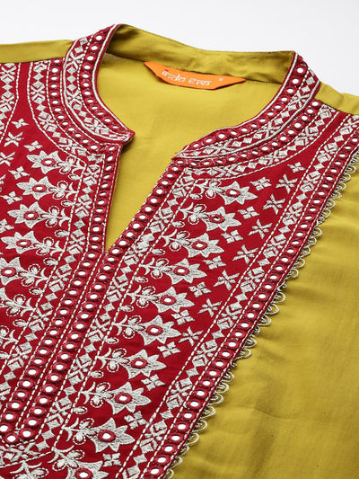 Indyancart IE Women Ethnic Motifs Embroidered Pleated Mirror Work Kurta with Trousers
