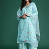 Dhiyona IE Floral Embroidered Thread Work Kurta with Trousers & With Dupatta
