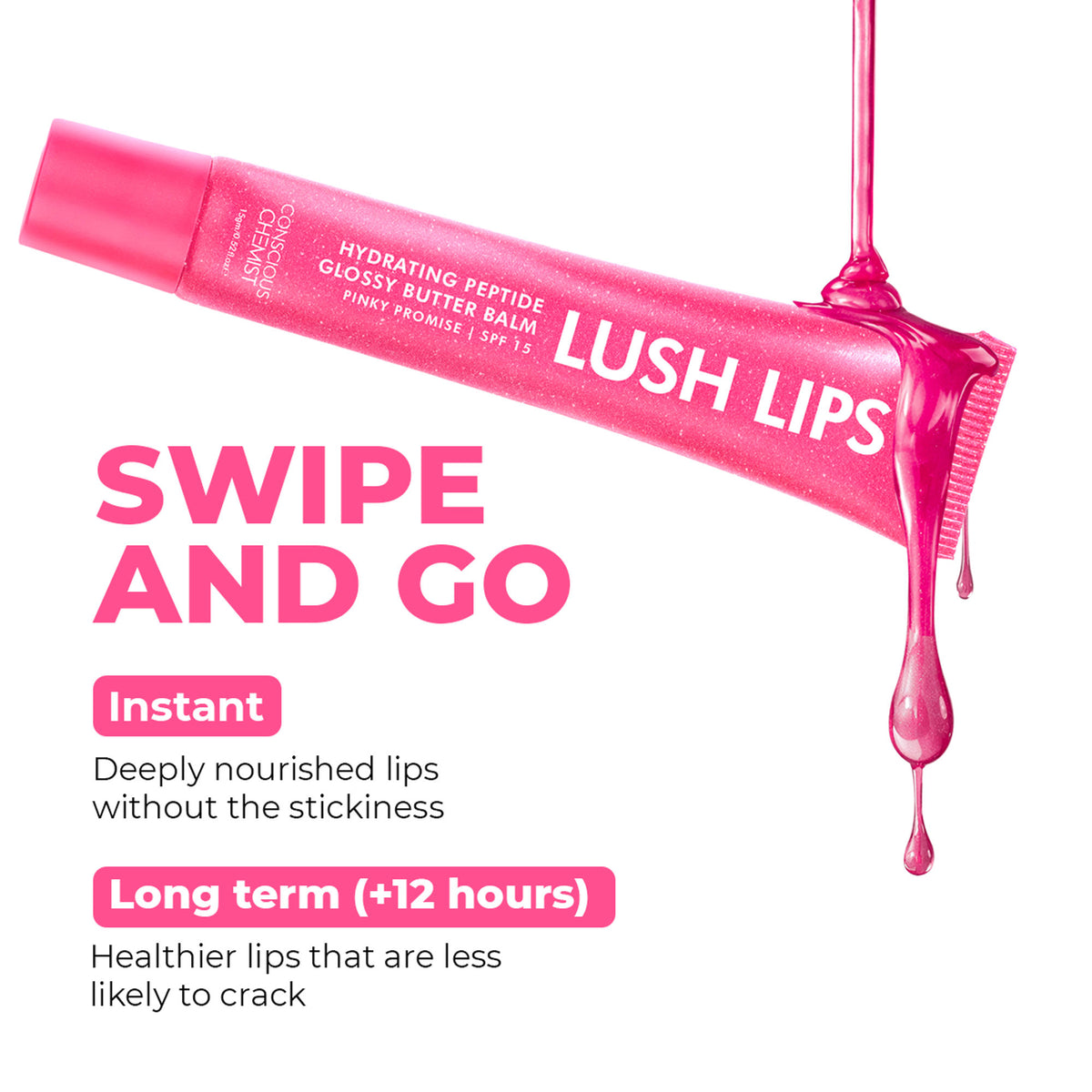 Conscious Chemist Multi Peptide & Shea Butter Lip Balm with SPF15 - Pinky Promise