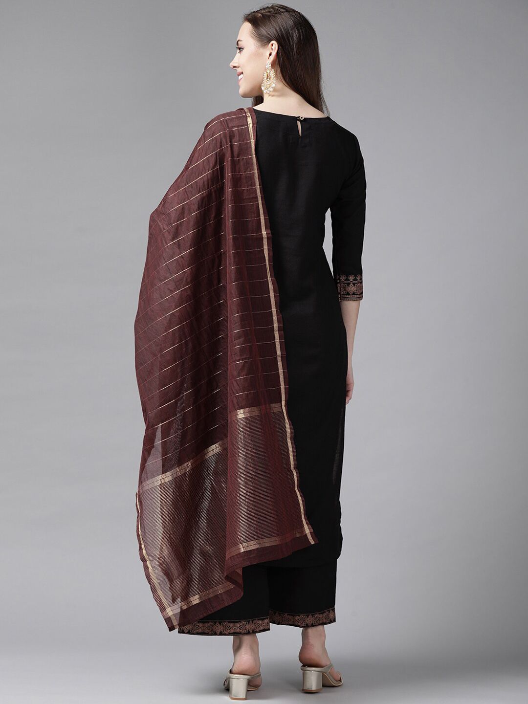 Dhiyona IE Women Ethnic Printed Cotton Kurta with Palazzos & Dupatta