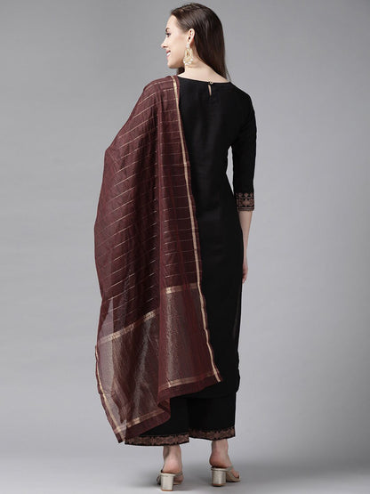 Dhiyona IE Women Ethnic Printed Cotton Kurta with Palazzos & Dupatta