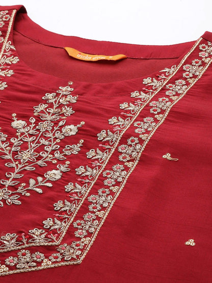 Indyancart IE Floral Embroidered Regular Kurta With Trousers & Dupatta