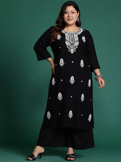 Indyancart IE Plus Size Ethnic Motifs Embroidered Sequinned Kurta