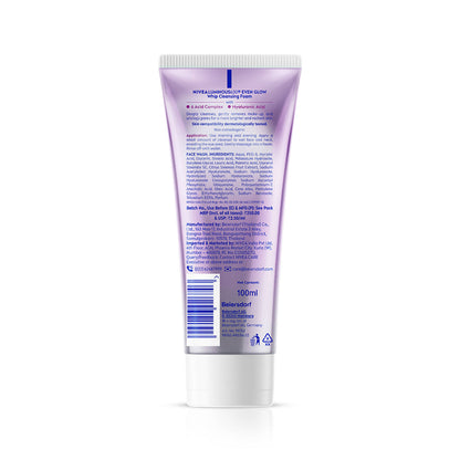 NIVEA Luminous Even Glow Whip Foam Daily Gentle Face Wash With Hyaluronic
