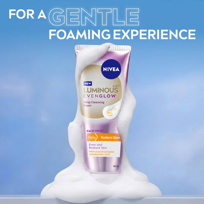 NIVEA Luminous Even Glow Whip Foam Daily Gentle Face Wash With Hyaluronic