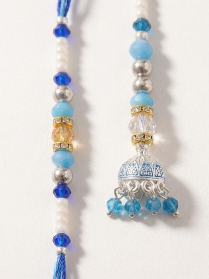 Anouk Set Of 2 Blue Artificial Beads Jhumka Design Bhaiya Bhabhi Rakhi With Roli Chawal