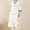 Dhiyona IE Floral Embroidered V Neck A-Line Pure Cotton Kurta & Trousers With Dupatta