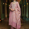 Dhiyona SN Women's Mauve Floral Embroidered Round Neck Straight Kurta With Trouser & Dupatta