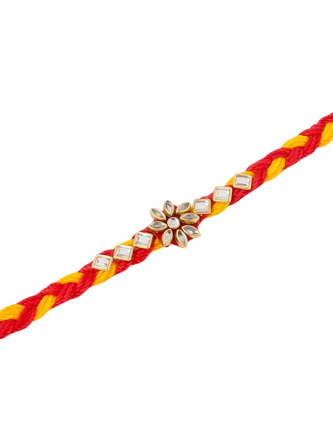 Anouk Set Of 6 Kundan Studded Floral Thread Rakhis With Roli Chawal Chandan & Mishri