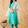 Dhiyona IE Ethnic Motifs Embroidered A-Line Sequinned Liva Kurta with Trousers & Dupatta