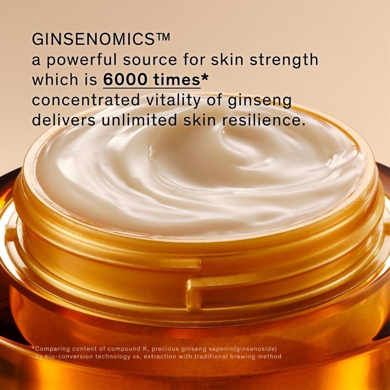 Sulwhasoo Concentrated Ginseng Renewing Cream jar with cream visible, showcasing luxurious face cream for revitalizing skin.