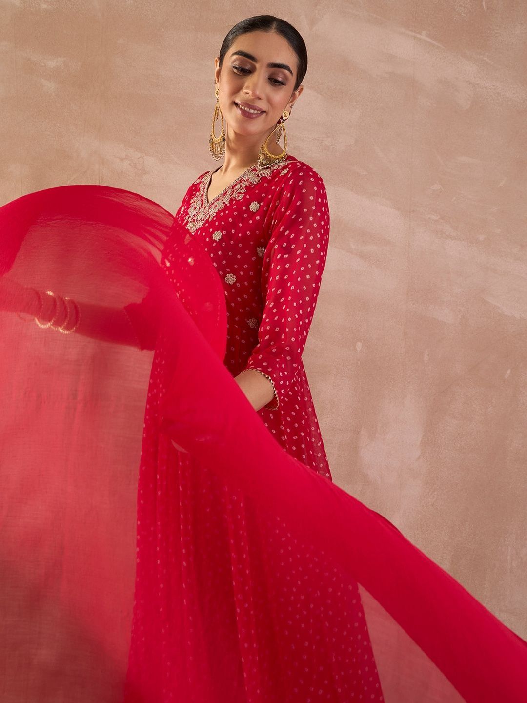 Ethnic Motifs Printed Sequinned Georgette Anarkali Kurta With Trousers & Dupatta