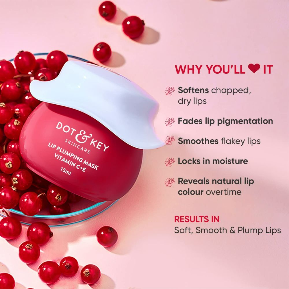 Dot & Key Lip Plumping Sleeping Mask applied on lips, showcasing the lip care product in a close-up shot.
