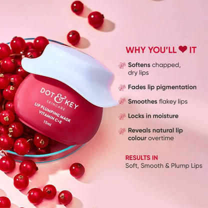 Dot & Key Lip Plumping Sleeping Mask applied on lips, showcasing the lip care product in a close-up shot.