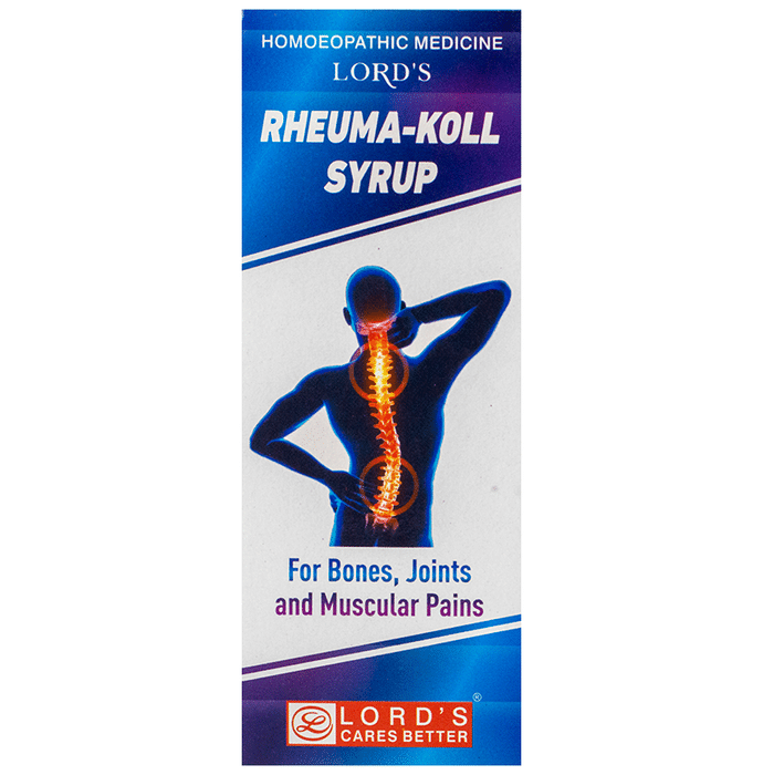 Lord's Homeopathy Rheuma-Koll Syrup bottle with label, showcasing the homeopathy syrup for joint and muscle relief.