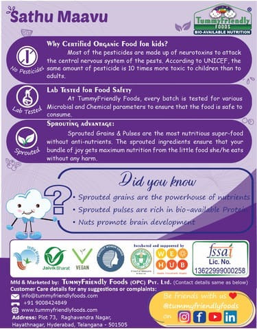 TummyFriendly Foods Organic Sprouted Sathu Maavu Porridge Mix ,Made of Sprouted Ragi, Whole Grains, Pulses & Nuts - Indyancart
