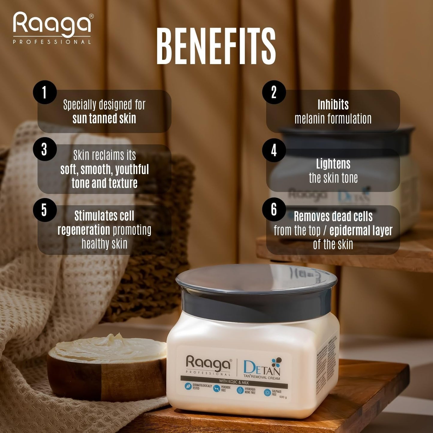 Raaga Professional De Tan Removal Cream With Kojic & Milk - Indyancart