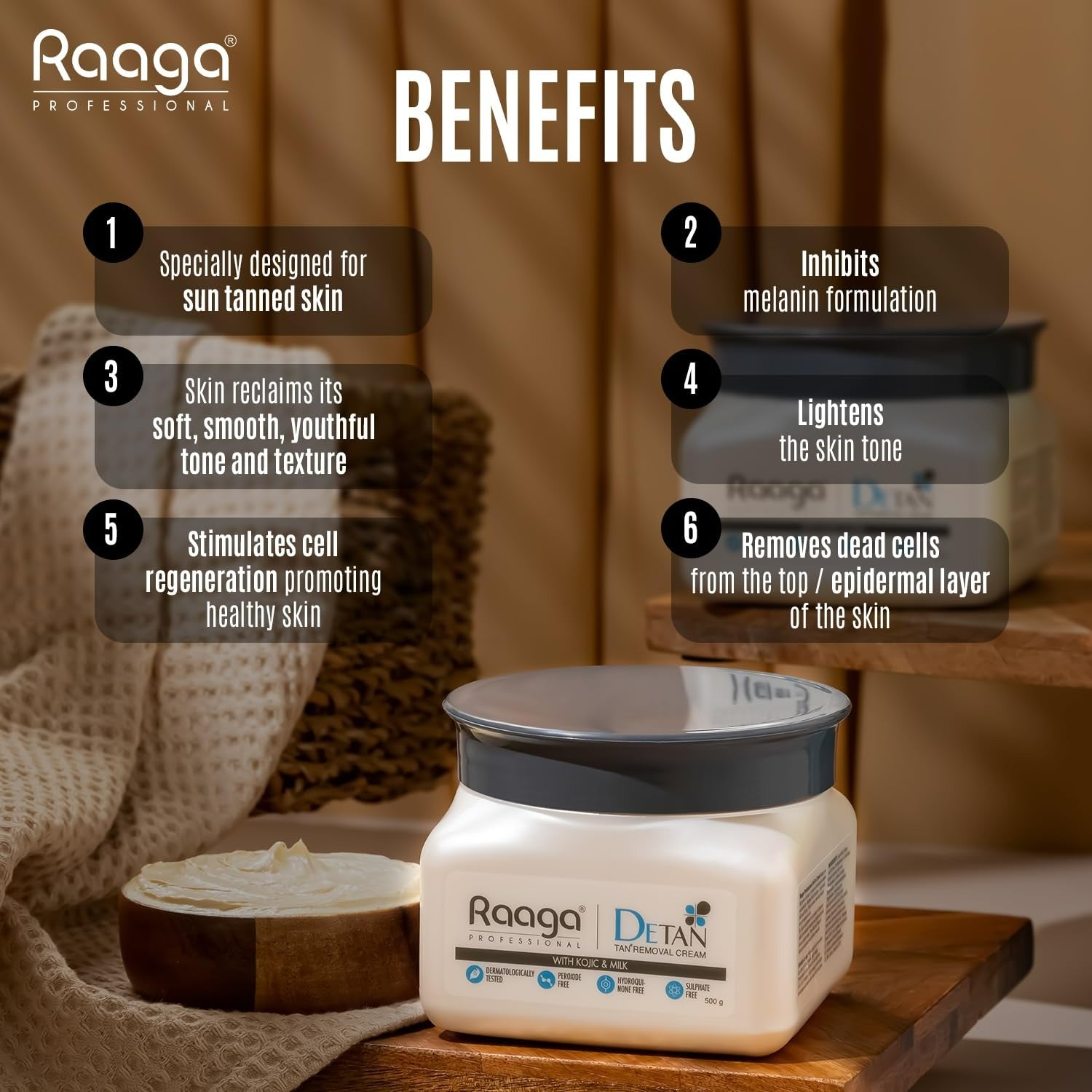 Raaga Professional De Tan Removal Cream With Kojic & Milk - Indyancart