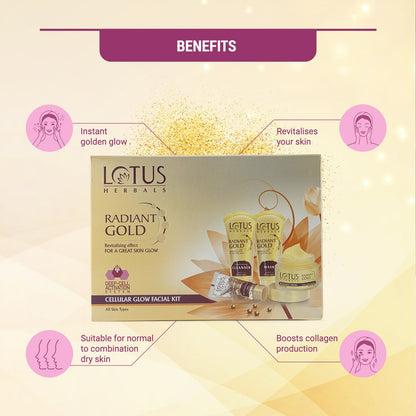 Lotus Herbals Radiant Gold Cellular Glow Facial Kit For All Skin Types - Indyancart