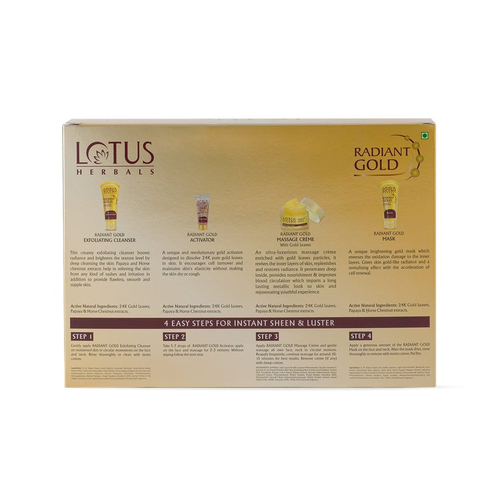 Lotus Herbals Radiant Gold Cellular Glow Facial Kit For All Skin Types - Indyancart