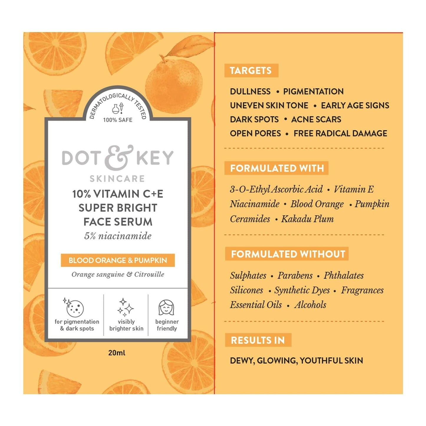Dot & Key 10% Vitamin C+E Super Bright Face Serum With 5% Niacinamide, Glows Skin - Indyancart