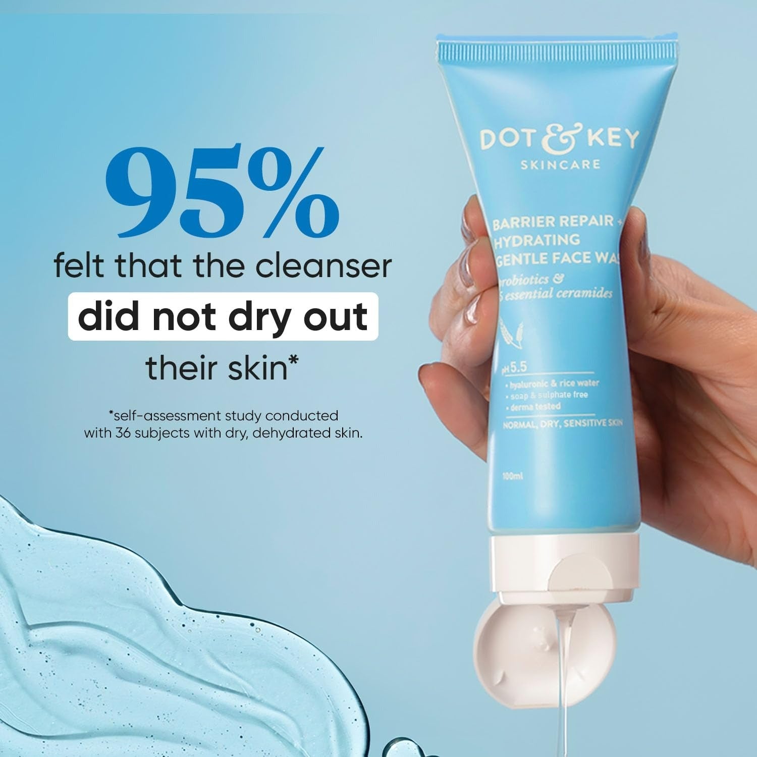 Dot & Key Barrier Repair Hydrating Gentle Face Wash For Dry, Normal & Sensitive Skin With Hyaluronic & Rice Water - Indyancart