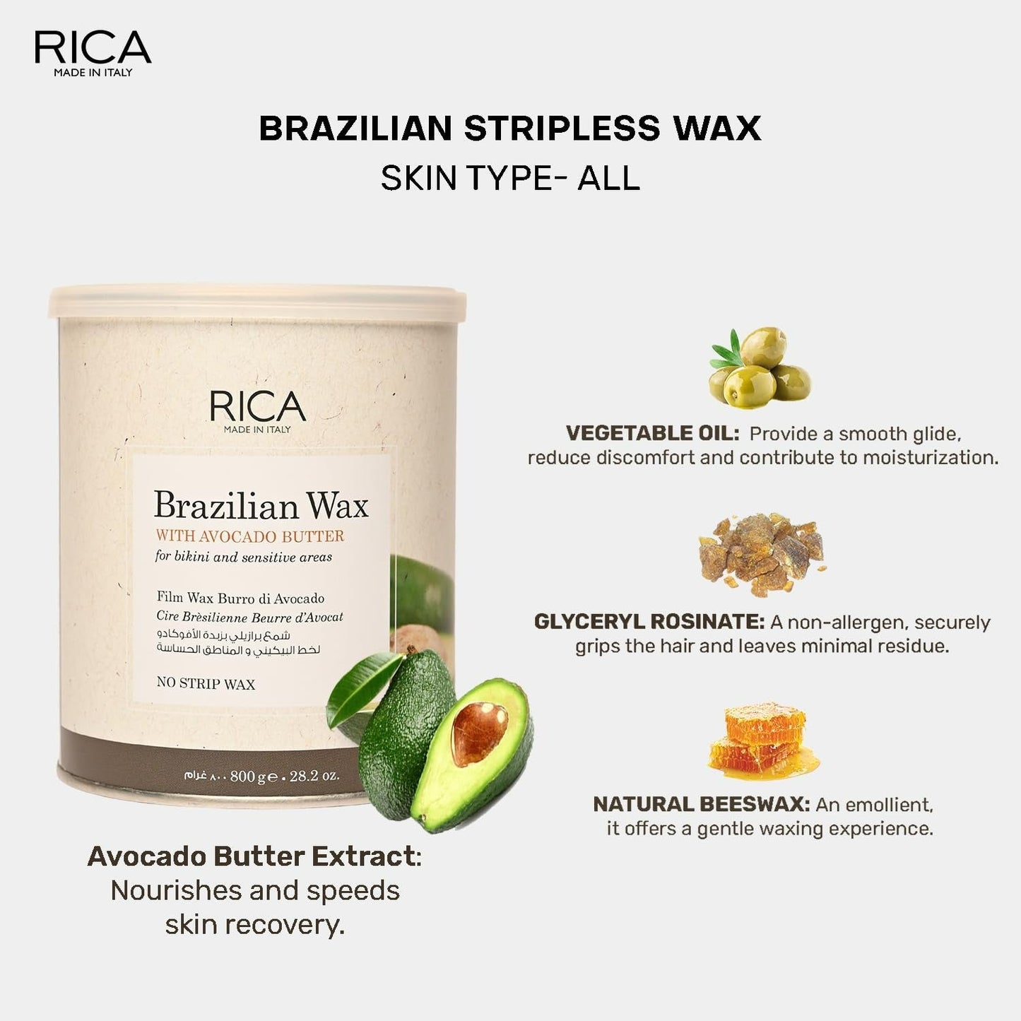 Rica Brazilian Wax with Avocado Butter, Natural & Stripless Wax - Indyancart