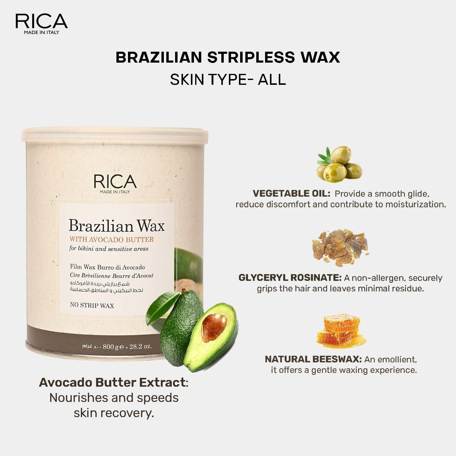 Rica Brazilian Wax with Avocado Butter, Natural & Stripless Wax - Indyancart