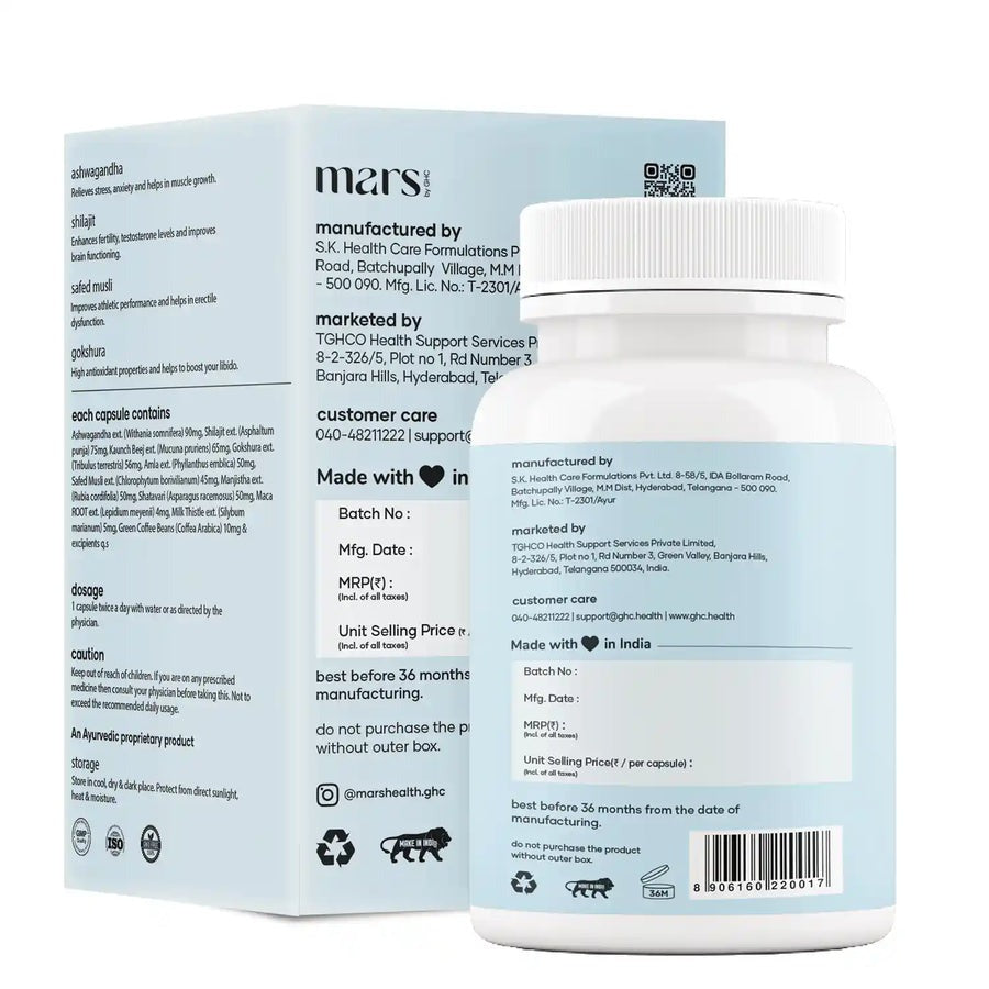 Mars By GHC Surge Max Capsules with Ashwagandha, Gokshura, Safed Musli - Indyancart