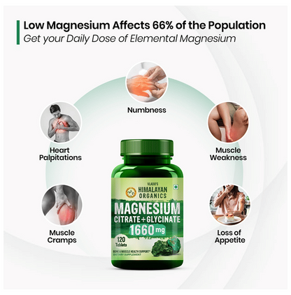 Himalayan Organics Magnesium Citrate+Glycinate Tablets (1660mg) - Indyancart