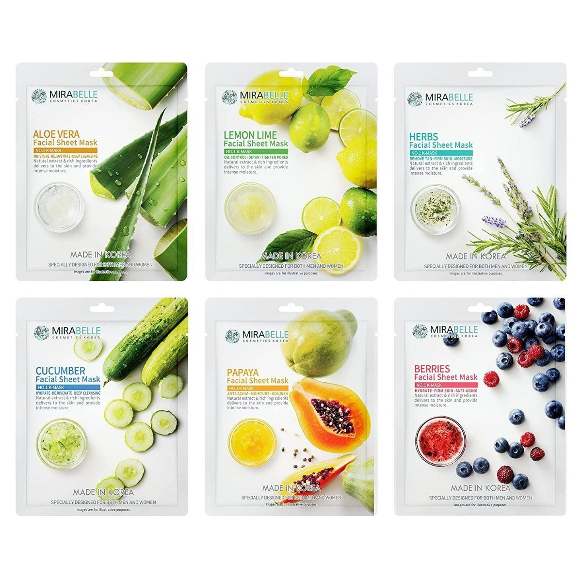 Mirabelle Korea Fairness Facial Sheet Mask Combo - Indyancart
